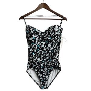 NEW Anne  Cole one piece swimsuit women's 14 twist front shirred floral dainty